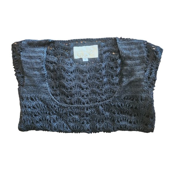 Cache Short Sleeves Knit Black Top Vintage - Picture 5 of 7